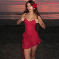 BUNO-Minivestido Sexy con volantes y purpurina para mujer, vestido asimétrico rojo con espalda descubierta para fiesta y playa, vestidos ajustados para primavera y verano 2025 - details 7