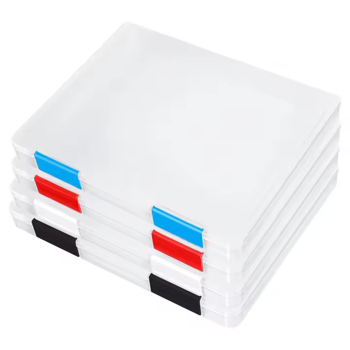 Paquete de 4 cajas de archivos A4, caja de almacenamiento de documentos de plástico transparente, para papel de carta de 8,5 pulgadas x 11 pulgadas, para archivos de revistas - 1