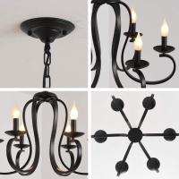 Vintage Lámpara de Araña de Metal Iluminación Estilo Vela Colgante Luz Alta Ajustable Cadena de Metal para Granja Comedor Cocina Isla Vestíbulo Negro 6 Luces - details 3