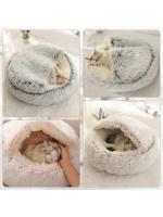 Cama redonda de felpa para gato y perro, colchón cálido y suave con cubierta, cueva para dormir, cueva para perros pequeños y gatitos - details 2