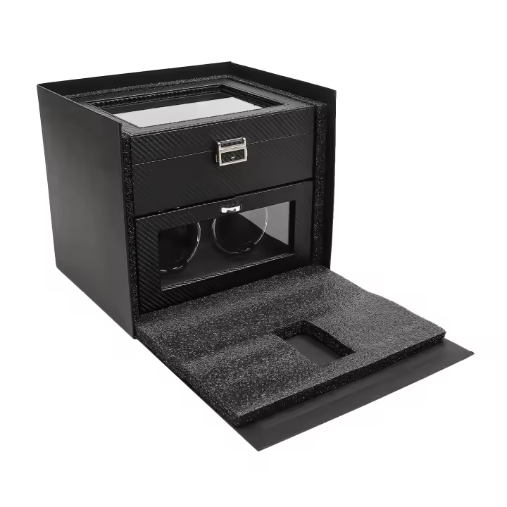 Enrollador de reloj automático doble 2+8 con caja, con bandeja organizadora de joyas, luz LED, almohada de reloj ajustable - 1
