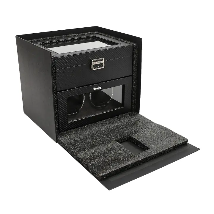 Enrollador de reloj automático doble 2+8 con caja, con bandeja organizadora de joyas, luz LED, almohada de reloj ajustable - 1