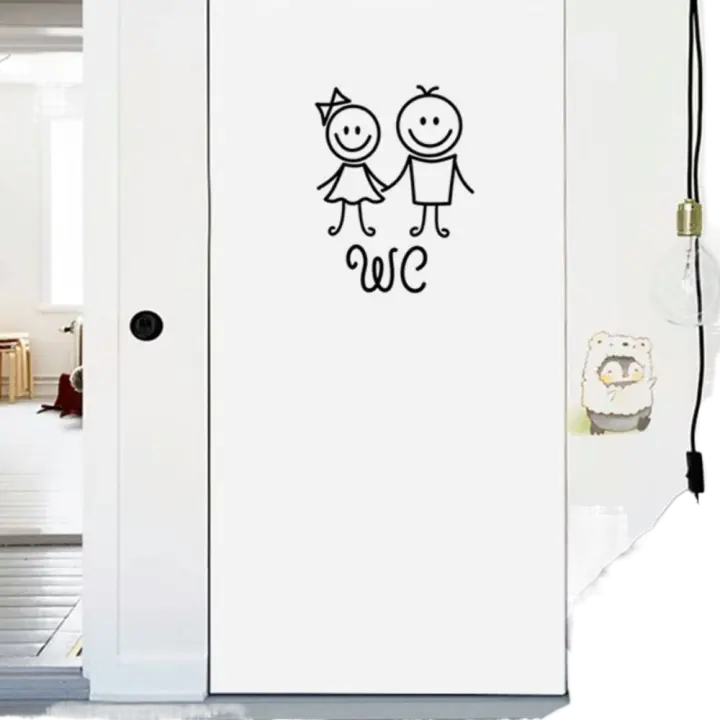 Personalidad impermeable puerta de baño signo WC dibujos animados WC pegatina tallada hombres y mujeres hogar - 1