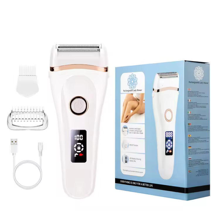 Depiladora Mujer, 3 en 1 Depiladora Eléctrica Mujer, Depiladora Inalámbrica Wet & Dry para Todo el Cuerpo, USB Recargable 600mAh,Pantalla LCD, Afeitadora Eléctrica para Mujer, IPX6 - 1