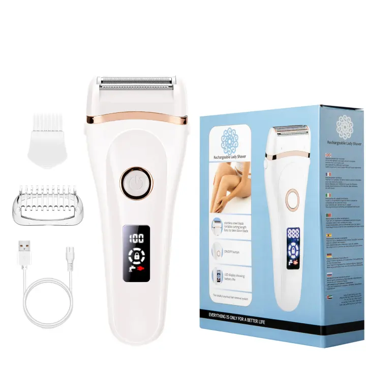 Depiladora Mujer, 3 en 1 Depiladora Eléctrica Mujer, Depiladora Inalámbrica Wet & Dry para Todo el Cuerpo, USB Recargable 600mAh,Pantalla LCD, Afeitadora Eléctrica para Mujer, IPX6 - 1