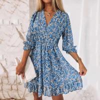 Vestido con estampado ral para mujer, cuello en V, manga A e, jersey para mujer, vestidos cortos de fiesta bohemios de verano - details 1