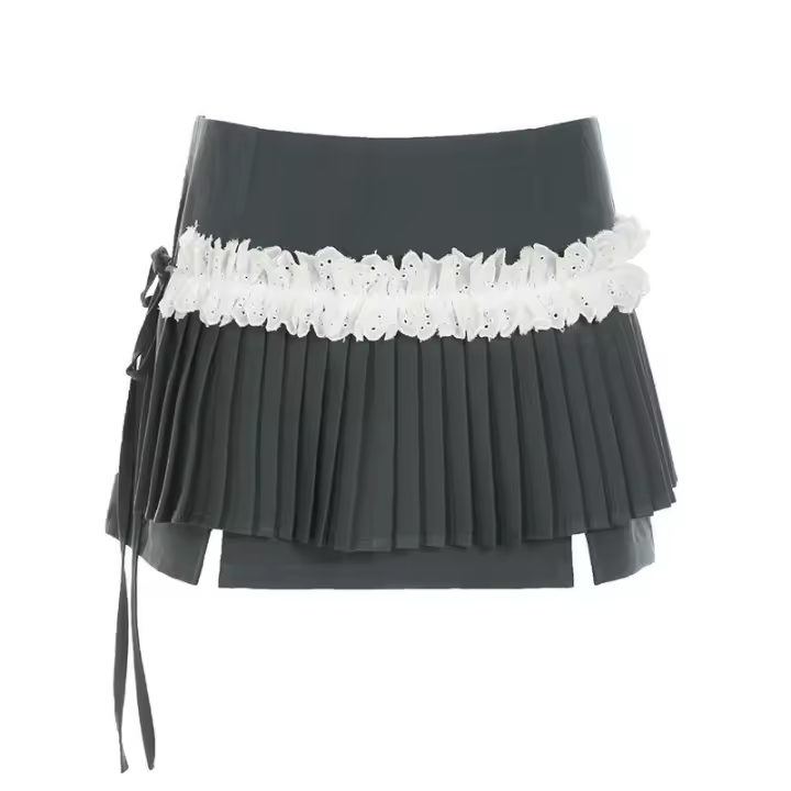 BUNO-Falda plisada de estética dulce para mujer, minifalda de cintura baja de retales de encaje Grunge de centro comercial gótico Fairycore Y2k, falda bonita para chica electrónica - 1