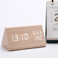 Reloj electrónico Triangular LED de madera, despertador Digital de temperatura y humedad, USB/AAA, Decoración de mesa de dormitorio - details 4
