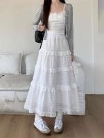 Falda Larga de Pastel Hueco Blanco Cintura Alta MIDI, Borduras con Fragmentos de Ballet, Estilo de Primavera para Damas - details 1
