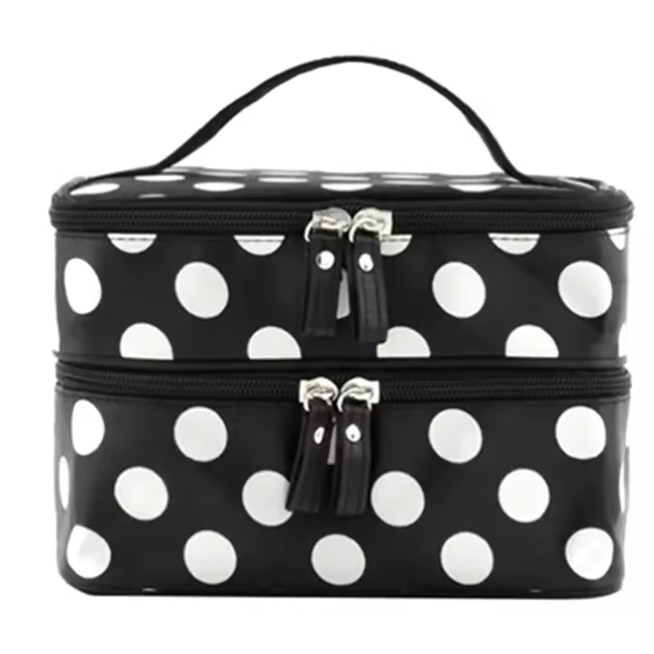 Bolsa de cosméticos de gran capacidad con cremallera de doble capa para mujer, bolsas de maquillaje, organizador de artículos de tocador de viaje portátil - 1