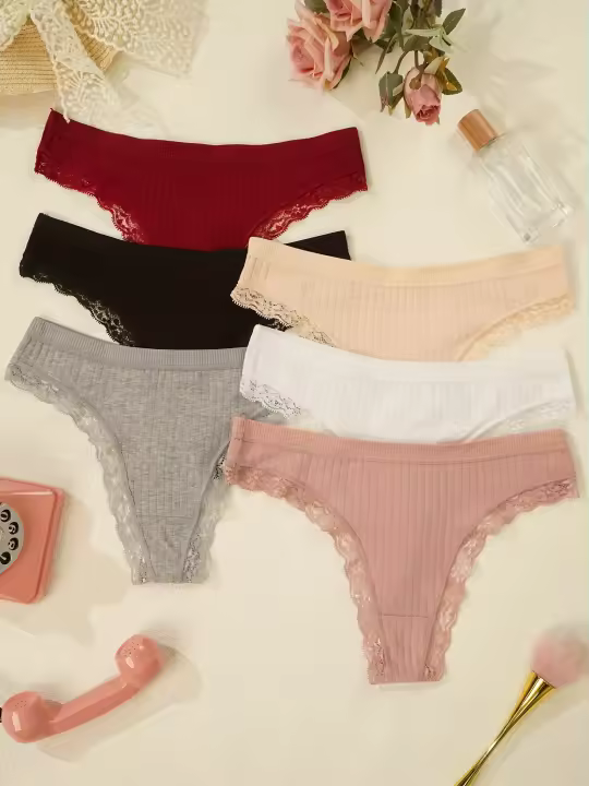 Lote de 6 braguitas tanga de encaje para mujer, modernas y cómodas, braguitas de San Valentín para primavera/verano - 1