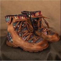 Botas cortas de talla grande de estilo nacional para mujer, nueva moda Retro con cremallera lateral, cabeza redonda, botas desnudas de moda de otoño e invierno - details 0