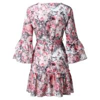 Elegante Vestido de Fiesta Impreso para Damas Cuello en V, Manga Corta con Volantes, Corte A-línea, Dulce y Elegante de Verano - details 9