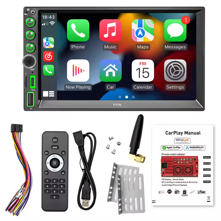 Radio Coche 7" Pantalla Táctil｜Bluetooth/Android Auto/USB/AUX｜FM HD + Manos Libres｜Instalación Plug&Play - 1