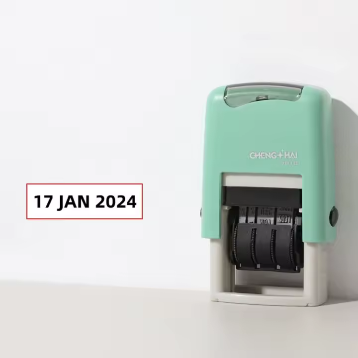 Sellos automáticos de fecha de retorno de tinta, versión en inglés, sellos autoentintados de funcionamiento suave, sello de rueda de fecha artesanal ajustable DIY - 1