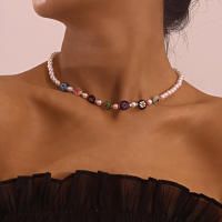 Collar de perlas de cristal con flores coloridas para mujer, collar corto geométrico de moda - details 0