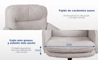 Silla Escritorio, Silla Oficina de Cachemira, Cómoda Silla Tocador con Altura Ajustable, Sillas Ordenador para Hogar y Dormitorio, Crema, Gris Oscuro - details 2