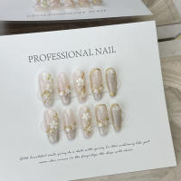 Uñas falsas de ataúd para mujer, blanco y rosa diseño Floral, uñas artificiales con brillos, manicura, decoración de uñas - details 6