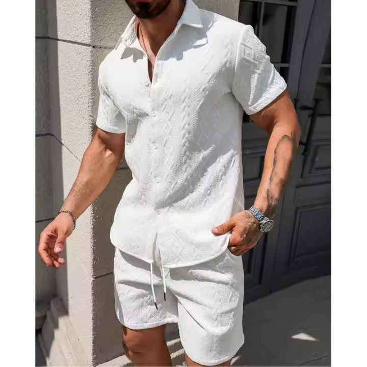 temu shein Camisa y pantalones cortos sueltos informales de manga corta para hombre - 1
