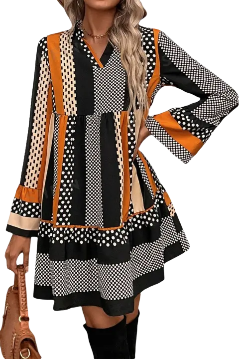 Elrachen Mini vestido de mujer con dobladillo con volantes, negro, tallas S-XL - 1