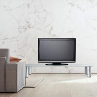 relaxdays Mueble TV de Cristal, Mesa Televisión, Vidrio y Metal, 100 x 35 x 17 cm, Blanco y Plateado - details 1