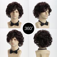 Peluca corta natural marrón de 10 pulgadas, fibra resistente al calor, cosplay retro, peluca sintética ondulada y rizada, cabello esponjoso y atractivo para hombres jóvenes - details 10