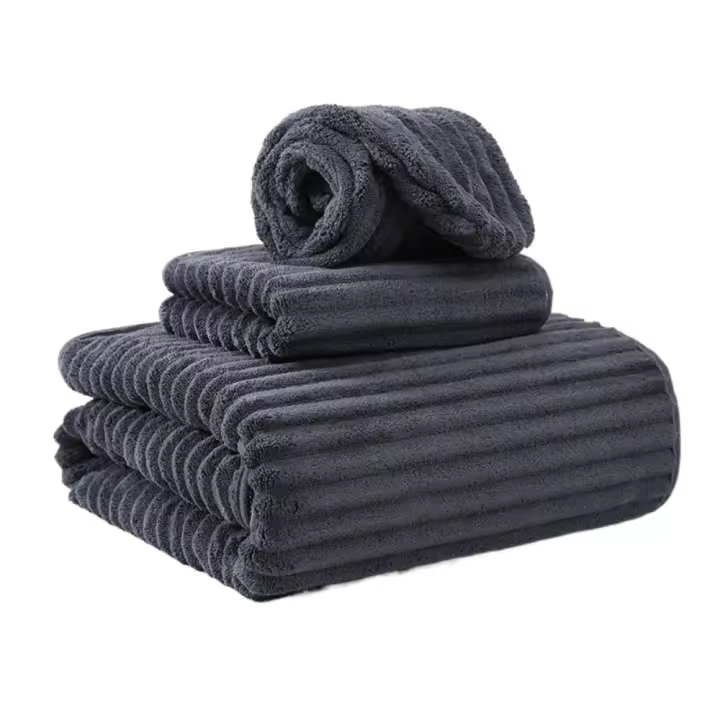 Toalla de baño de lana Coral con patrón de rayas, toalla de playa gruesa absorbente, toalla de piscina de secado rápido que no se desprende, baño - 1