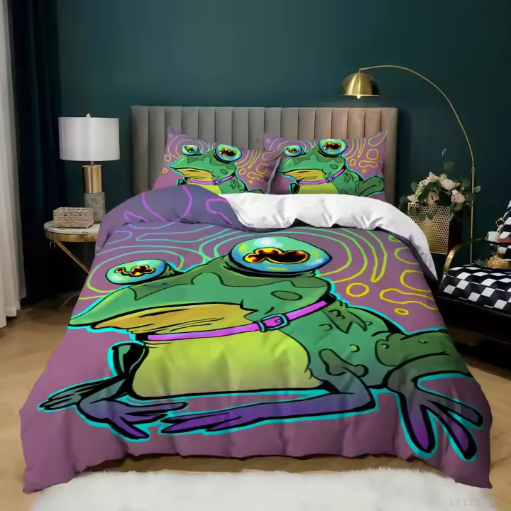 Juego de Fundas de Edredón de Rana Tropical Tamaño Rey Diseño de Anfibio Nátural 3D - 1