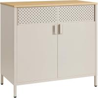 Armario de Almacenamiento, Aparador de Metal, Puerta Magnética Doble, Estante Ajustable, Marco de Acero, 40 x 80 x 76 cm, Beige Natural y Blanco - details 24