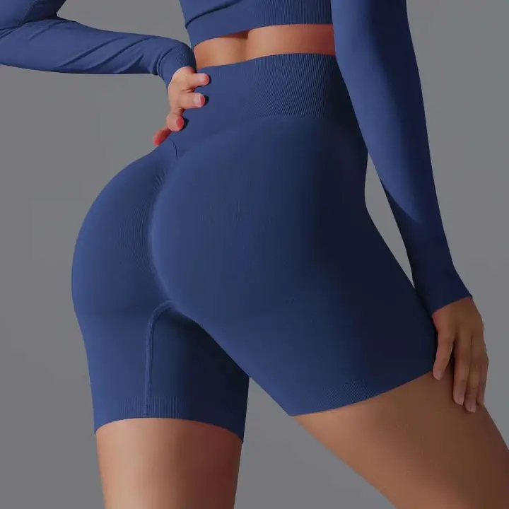 Deportes sin costuras para mujer, ciclismo, trotar, Fiess, cintura alta, Push Up, pantalones cortos de gimnasio, mallas, ropa de Yoga - 1