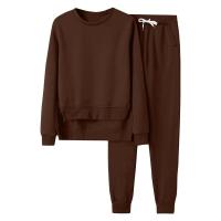 2025 Conjunto deportivo informal de dos piezas para mujer, sudadera con cuello redondo, pantalones largos con sandalias, color sólido - details 11