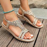 Sandalias planas de talla grande con diamantes de imitación de estilo étnico para mujer con diseño de correa trasera elástica - details 0