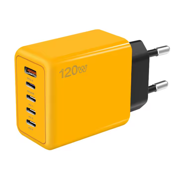 Cargador Rápido 120W,5-Puertos QC3.0 + 4PD Compatible con iPhone 15,Xiaomi,Samsung,Huawei,Cargador Multi-Puerto Dual USB + Dual Type-C - 1