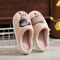 Pantuflas De Algodón Grueso Con Bordado De Calavera Negra Para Halloween Para Hombres Y Mujeres Antideslizantes Y Cálidas Para Uso Doméstico - details 4