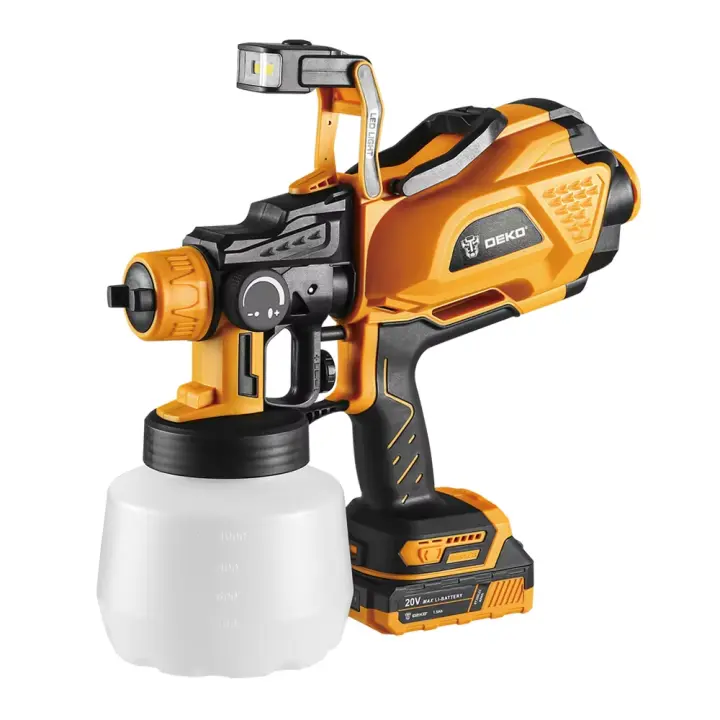DEKO-Pistola eléctrica HVLP con luz LED y 3 boquillas, Pulverizador de pintura de gran capacidad, 1200ml - 1
