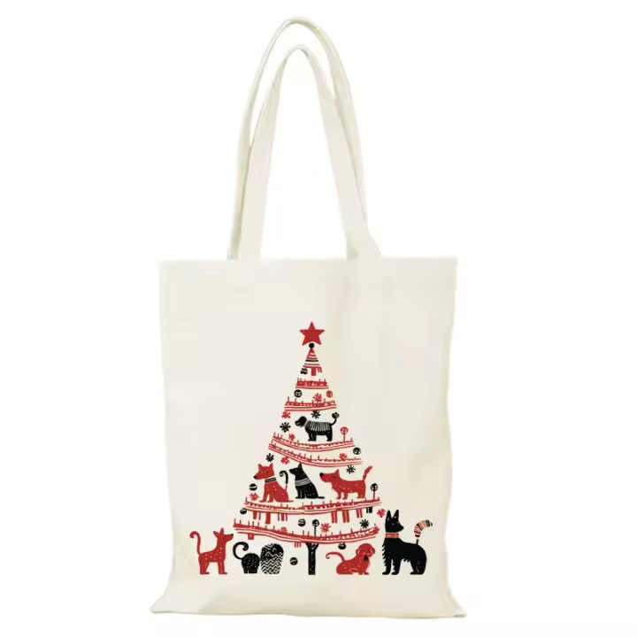 Bolsa de Lona con Estampado Bolsa de Mano Ecológica para Mujeres Bolsa de Cruze para Hombres en Navidad y Año Nuevo - 1