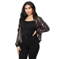 Chaqueta bomber con cremallera y manga larga ajustada con lentejuelas para mujer - details 3