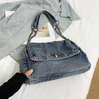 Bolso de hombro, bolso de lona vaquero, estilo callejero, cadena de Metal, bolso Vintage, Color sólido, gran capacidad, bolso cruzado sólido para estudiantes - details 18