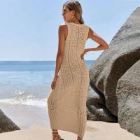 Vestido de blusa de bikini de chaleco largo hueco de punto de color sólido de ropa de playa para mujer - details 30
