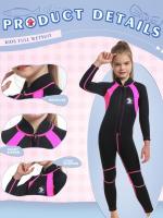 Traje completo de neopreno para niñas, REALON de 2mm, con cremallera frontal de neopreno, manga larga, 1 pieza, para surf - details 2