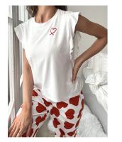 Conjunto De Pijama Para Mujer Estampado De Corazón Camiseta Corta Y Pantalones Largos Ropa De Dormir Estilo Casual De Verano Y Otoño - details 13