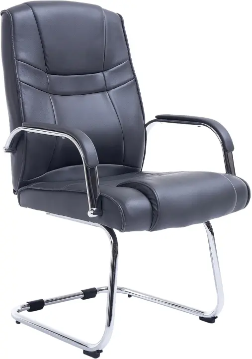 Silla Cantiléver Attila Tapizada En Cuero Sintético y con Base De Metal I Silla Conferencia con Reposabrazos, Color:Crema - 1