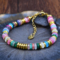 Pulsera de cuentas de piedras preciosas mezcladas de colores de piedra Natural, joyería hecha a mano para vacaciones de verano dulce y bonita para mujer bohemia - details 6