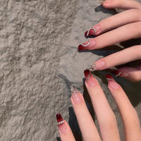 Juego De 24 Piezas De Uñas Postizas Con Presión En Vino Tinto Gradient Full Cover Uñas Postizas De Acrílico Removibles Para Arte De Uñas - details 1