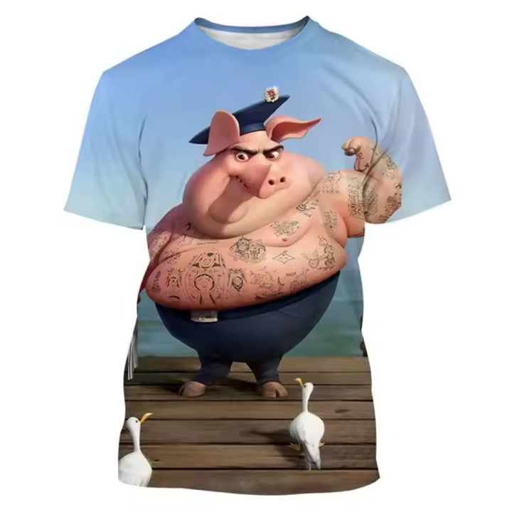 Interesante camiseta con estampado 3D de cerdo de talla grande para hombre, camiseta deportiva para exteriores Fiess, pantalón corto informal de calle transpirable de secado rápido, manga - 1