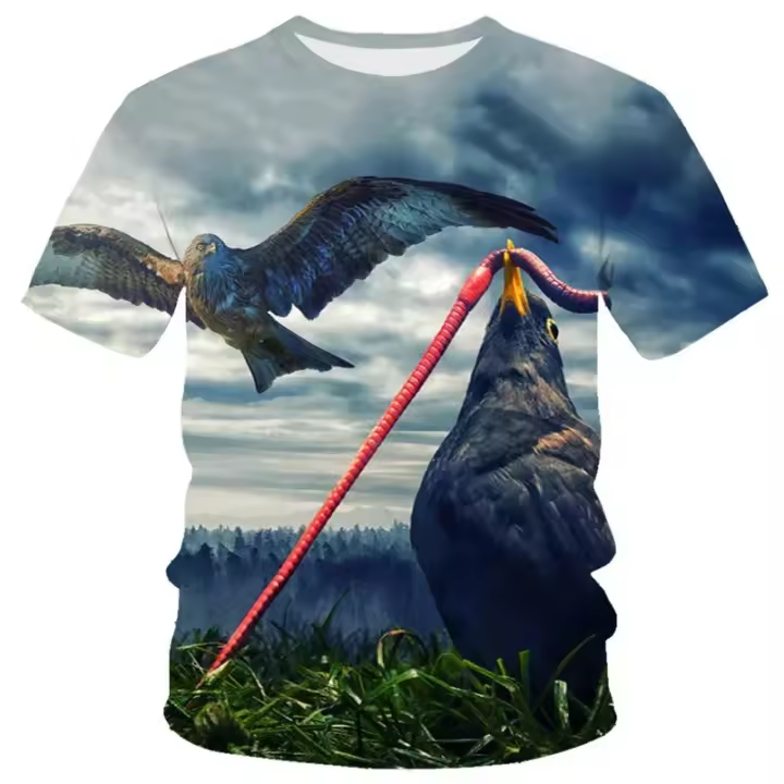 Camiseta con estampado 3D de águila y pájaro para hombre, camisetas con patrón de bandera americana, camisetas de manga corta con cuello redondo a la moda de verano - 1