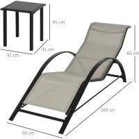 Juego de 2 Tumbonas Jardín Exterior con Mesa Auxiliar de Vidrio Templado Tumbonas con Respaldo Reposabrazos para Patio Piscina Terraza Exterior Negro - details 11