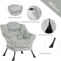 Silla perezosa con otomana, silla moderna con reposabrazos y bolsillo lateral, sillón de lectura con reposapiés para espacios pequeños, color verde afelpado - details 2