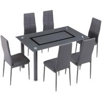 6 Sillas de Comedor AXISS, Sillas Tapizadas en Color Gris, Patas Metálicas, 98x41x52 - details 4