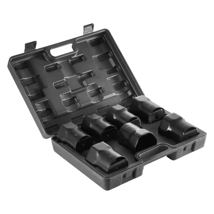 SucceBuy Juego de dados de contratuerca de rodamiento de rueda, accionamiento de 1/2 pulgada, 7 piezas SAE y dado métrico de 6 puntos para vehículos Ford, Dodge y Toyota, con estuche de almacenamiento, quita e instala las tuercas de bloqueo del rodamiento - 1